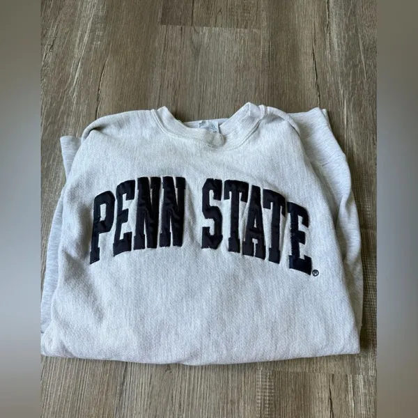 Champion VTG Reverse Weave PENN STATE Sweatshirt Crewneck Embroidered Gray Blue Size S M - Image 15