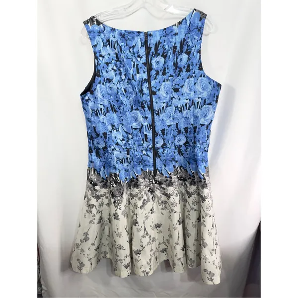 J Taylor Plus Size 18W Dress Sleeveless Fit n Flare‎ Floral Blue White Mini 700 - Image 2
