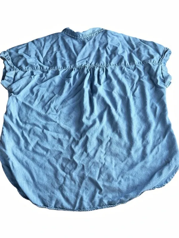 Time and Tru Womens XXL 20 Blue Chambray Lyocell Short Sleeve Button Up Top - Image 2