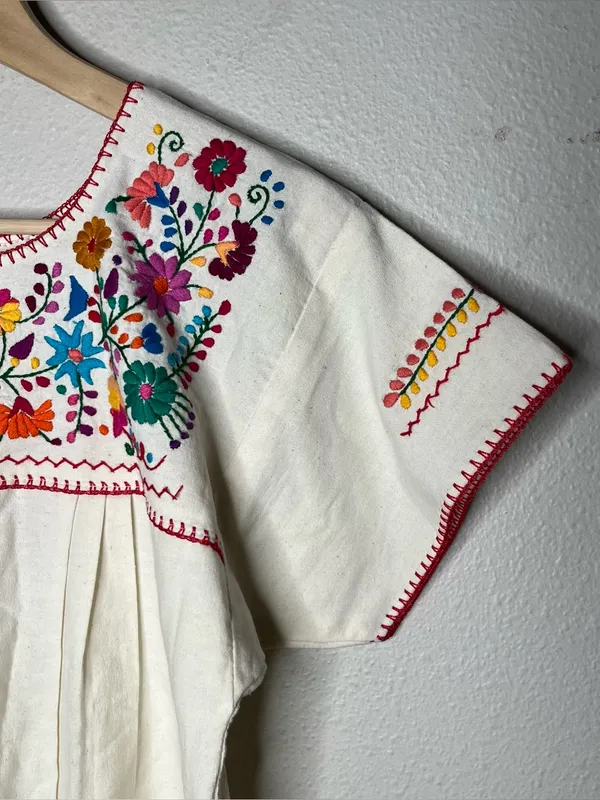 Colorful Florals Mexican Embroidered Short Sleeve Peasant Blouse Boho - Image 4