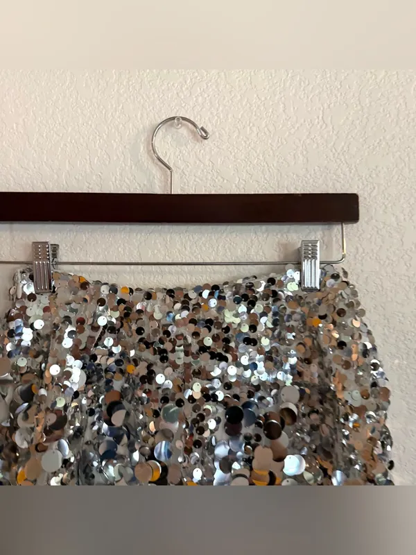 Free People Womens Skirt Silver Can't Get Enough Sequin Asymmetrical Size 0 - Image 5