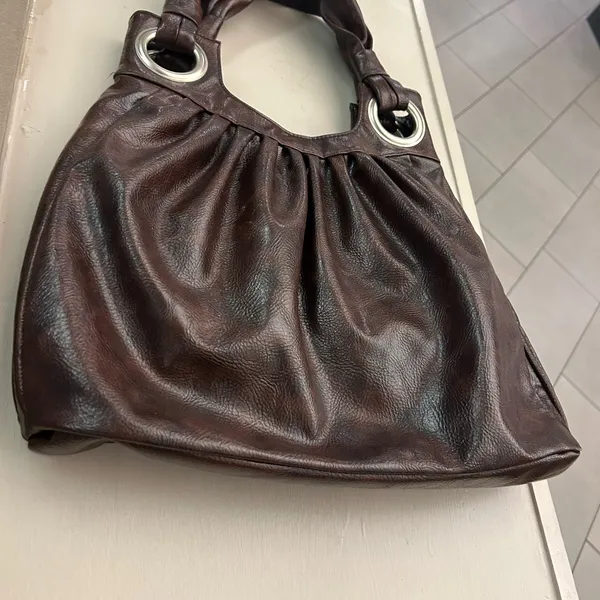 Bag Dark Brown Leather Shoulder Bag with Silver Grommet Detail by Mirror Mirror - Image 2