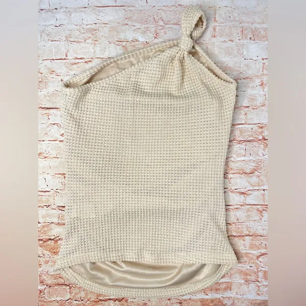 Elegant Cream One-Shoulder Knit Blouse - Image 3