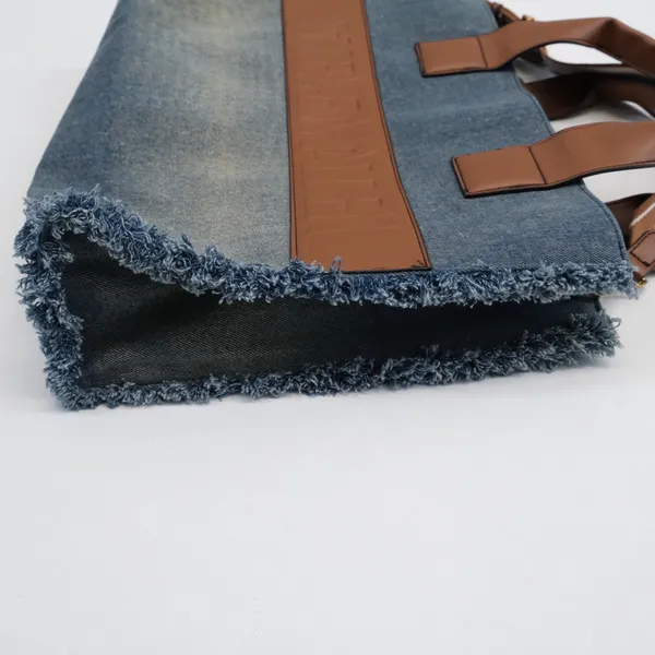 Steve Madden Tote Bag Women Blue Denim Frayed Log Large Satchel - Image 11