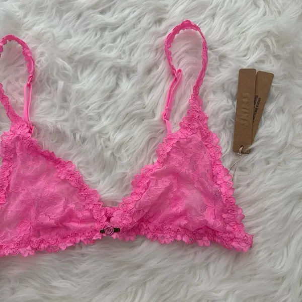 Skims Stretch Lace Triangle Bralette Sugar Pink Size Medium - Image 4