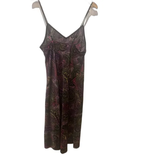 Natori Slip Dress Chemise Spaghetti Straps Purple Paisley Multicolor Midi Size L - Image 12