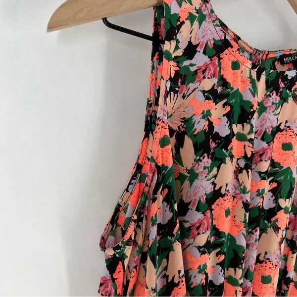 J. Crew Mercantile Neon Floral Print Ruched Waist Sleeveless Flounce Dress‎ - Image 4