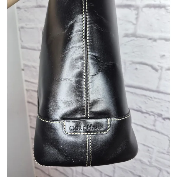 Cole Haan Black Leather Shoulder Bag Tote Purse Contrast Stitch Buckle Accent - Image 9