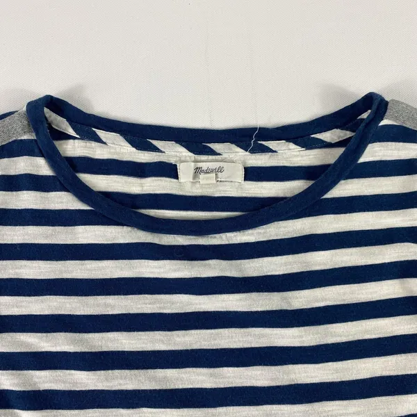 Madewell Shirt Womens XS Navy Blue White Striped Long Sleeve‎ Cotton Casual Top - Image 2
