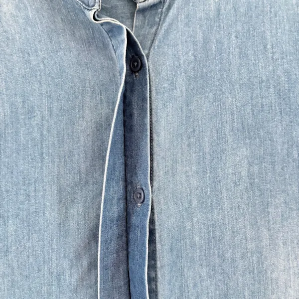 Kensie Jeans Blue Denim‎ Shirt Ruffle Mandarin Collar Long Sleeve Light Wash XL - Image 6