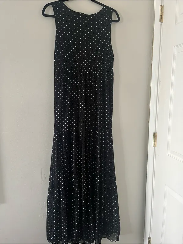 Relativity Black White Polka Dot Maxi Dress Large Sleeveless Empire Waist 90s - Image 7