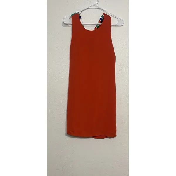 Lulus Women’s Chiffon Mini Shift Dress Sleeveless Sz XS Orange Nautical Zip ￼ - Image 2