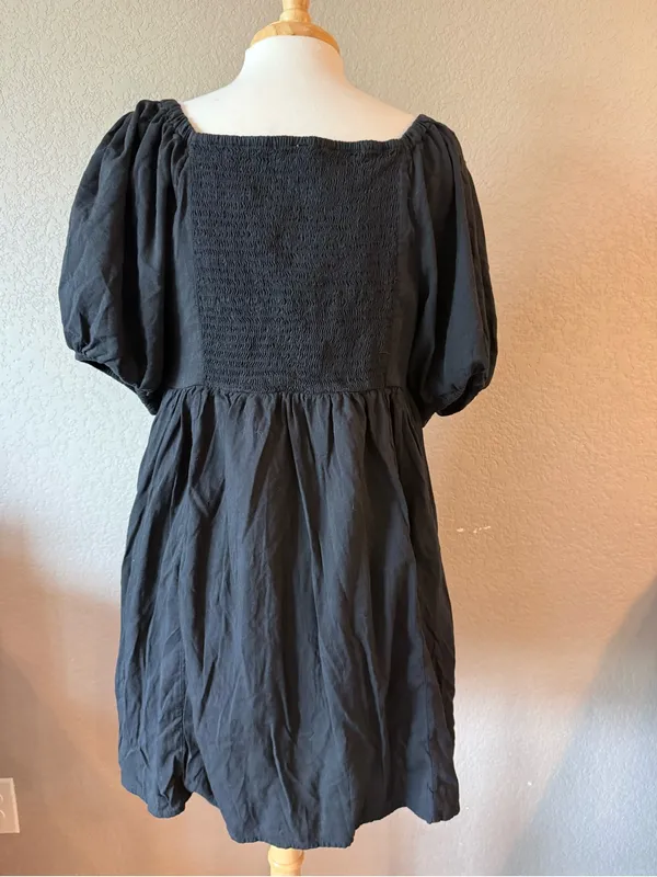 Old Navy Black Square Neck Puff Sleeve Smocked Mini Dress L Petite - Image 2