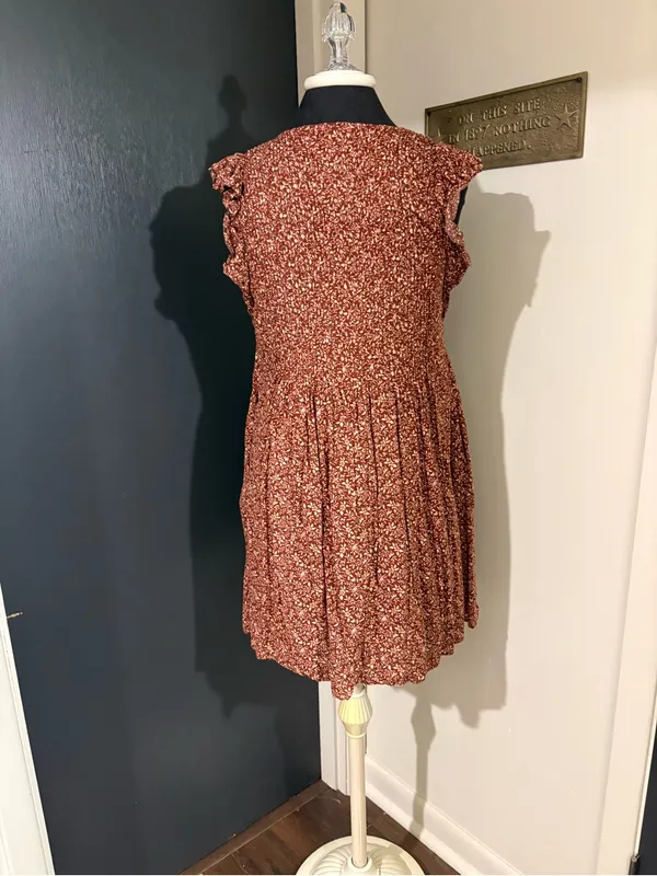 Madewell Cotton Blend Red Floral V-Neck Mini Dress with Pockets - Image 4