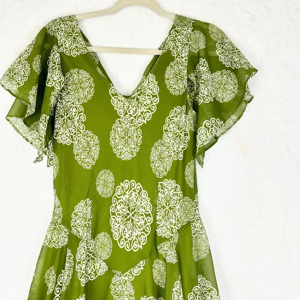 Vintage Fairy Ethereal Midi Dress Size Large Beaded Sequins Cowl Whimsical Y2K - Image 9