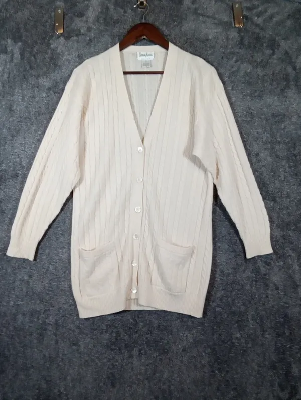 Neiman Marcus Exclusive Vintage 90scashmere Cable Knit Cardigan Preppy Sz L - Image 2