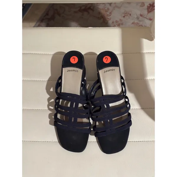 Jasmin Womens Navy Blue Strappy Block Heel Slide Sandals Square Toe Mules Size 7 - Image 2