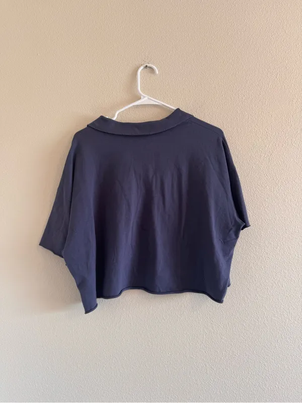 NWT aerie Boxy Cropped Polo Top in Navy - Women - Image 3