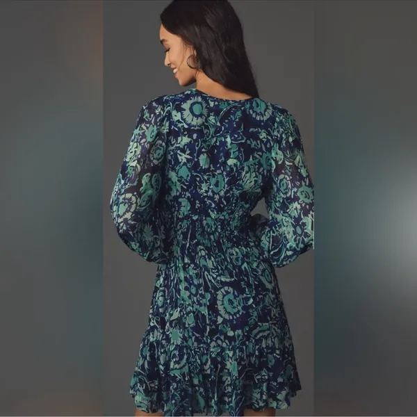 Anthropologie Long- Sleeve Somerset Mini Dress Blue floral navy - Image 2