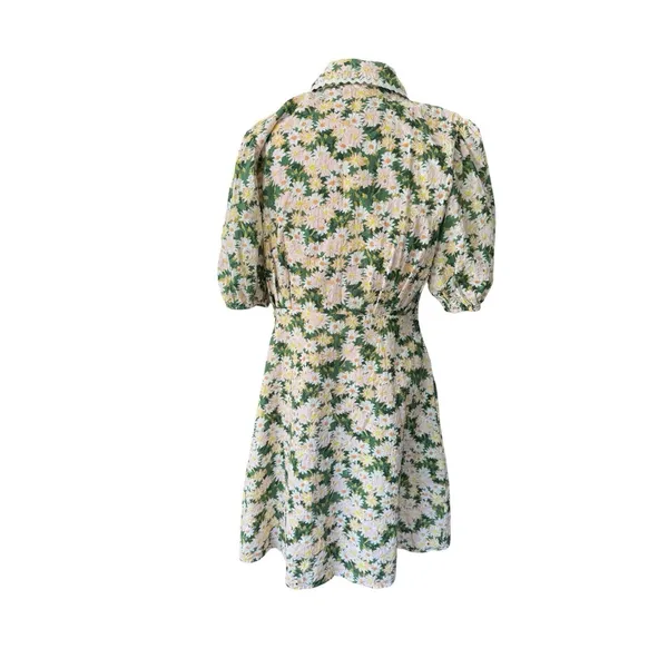 Aureum Anthropologie Cotton Daisy Eyelet Mini Dress Medium Cinched Waist Ric Rac - Image 4