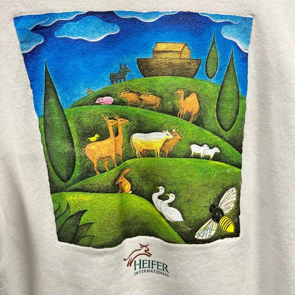 The Vintage Shop Vintage 90s Heifer International White Unisex Farm Art Graphic Sweatshirt XL - Image 2
