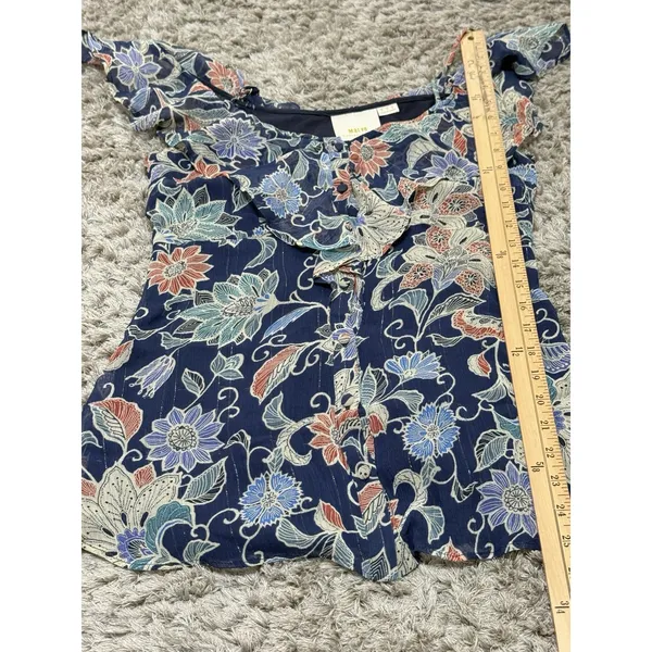 Maeve Anthropologie Womens Size 2 Blue Floral Off Shoulder Ruffle Blouse Top - Image 10