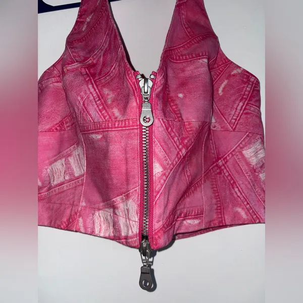 The Ragged Priest Pink Denim Halter beck top size 12 New with tags - Image 2