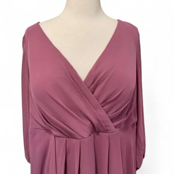 Midi Dress 2X 2XL Mauve Pink V Neck Chiffon Bodice Wedding Cocktail Asymmetrical - Image 3