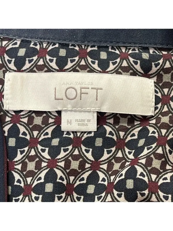 LOFT half button Hanley top tunic blouse shirt Geometric print burgundy Sz M - Image 9