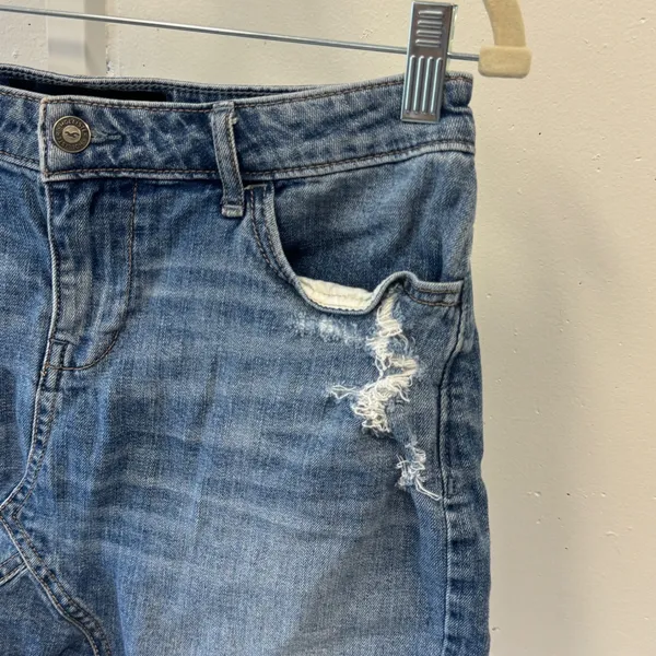 Hollister Y2K Inspired 5 Pocket Denim Mini Micro Skirt Distressed Frayed Hem W27 - Image 3