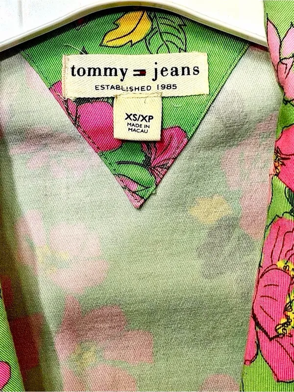 Tommy Hilfiger Y2K Green & Pink Floral Blazer W/Tie Waist Sz XS - Image 5