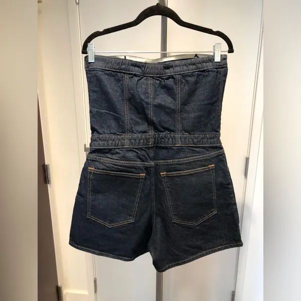 Abercrombie and Fitch Dark Wash Strapless Denim Romper Size M Tall - Image 7