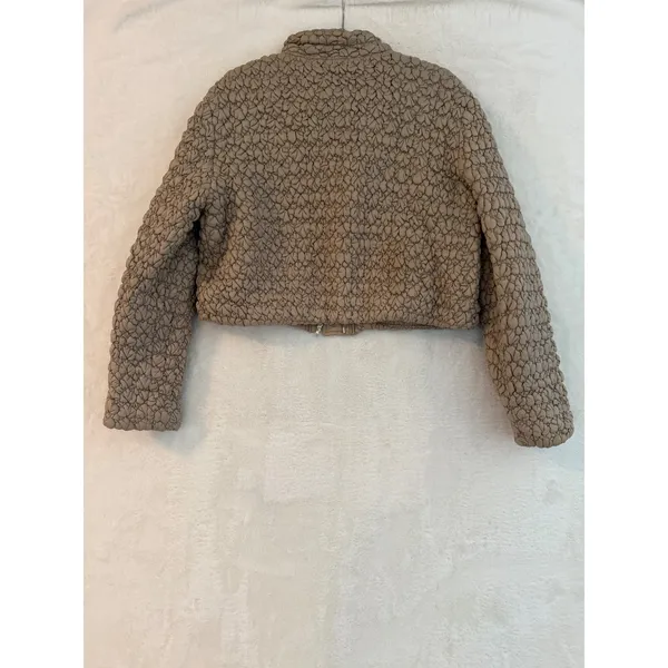 Current Air Tan Cropped Puffer Jacket Womens Large Popcorn Smocked Zip Up Beige - Image 7