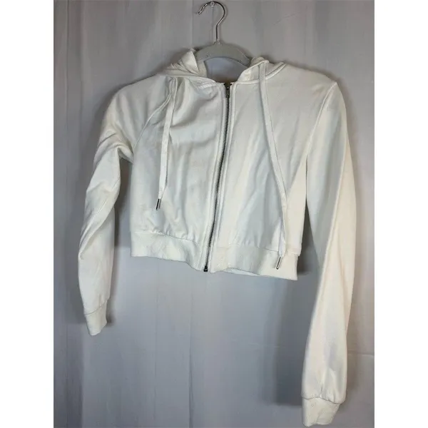 Brandy Melville ZAFUL Cropped Full Zip Hoodie Jacket Womens Size S White Casual - Image 7