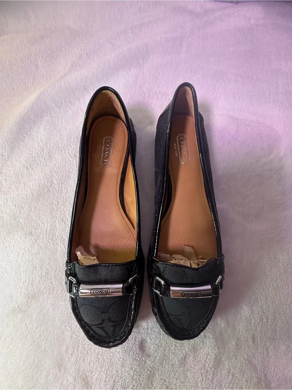 Coach Black Signature Canvas Slip-On Loafers with Metal Trim - Image 4