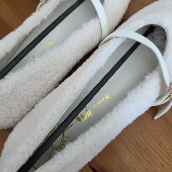 SheIn Faux Sherpa Ballet Flat Shoes Mary Janes Cream Ivory Buckle Twee Preppy Kawaii 9 - Image 7