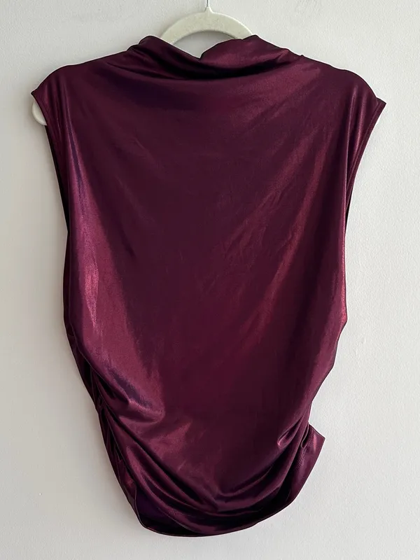 Maeve by Anthropologie Mock-Neck Ruched Shine Tank, Plum/Prune, Size Large - Image 14
