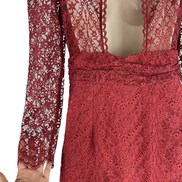 Saylor Celia Puff Shoulder Lace Mini Dress Russet Orange Size XS - Image 10