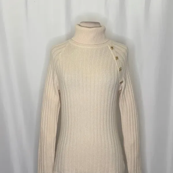 J. MCLAUGHLIN Lunet Cashmere Wool Turtleneck Sweater Pullover Buttons Small - Image 3