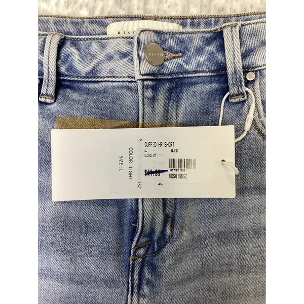 Risen Jeans Womens Light Wash Cuffed High Rise Denim Shorts RDS6155SZ Size L - Image 6