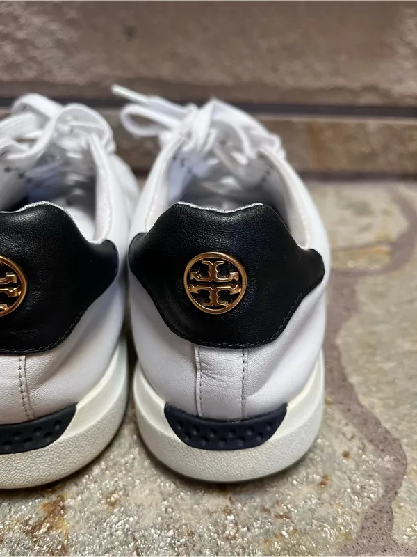 Tory Burch Howell Court leather sneakers Gold Logo Back White 8 - Image 8