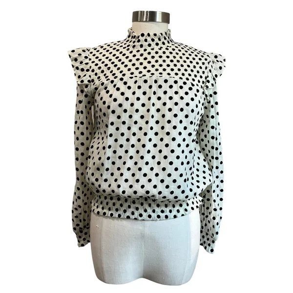 Blu‎ Pepper Spot Dotted Up Long Sleeve Blouse Size M - Image 2
