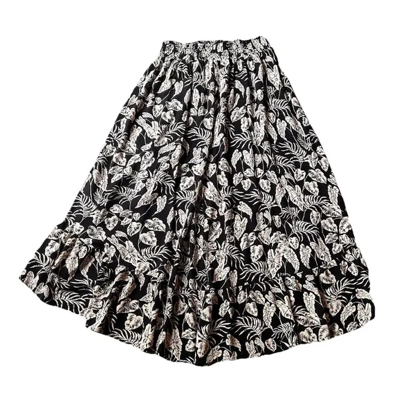 Angie Maxi Skirt Large‎ Floral Beige Black Hi Lo Hem - Image 2