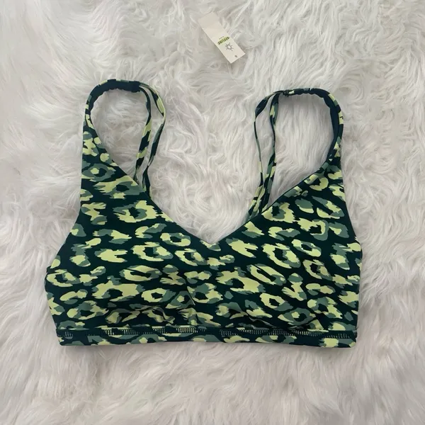 Offline By Aerie Goals Plunge Sports Bra Green Leopard Medium - Image 2
