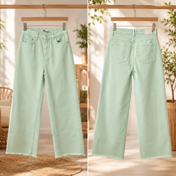 🌿 Not Your Average Blue Denim! 💚 Zara Mint Wide Leg Jeans (US 2 / EUR 34) - Image 2