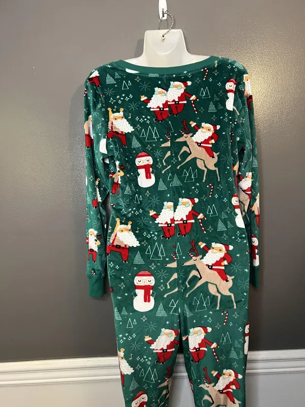Xhilaration One-piece Pajamas Womens XS/S Green Christmas Santa Reindeer Zip - Image 5
