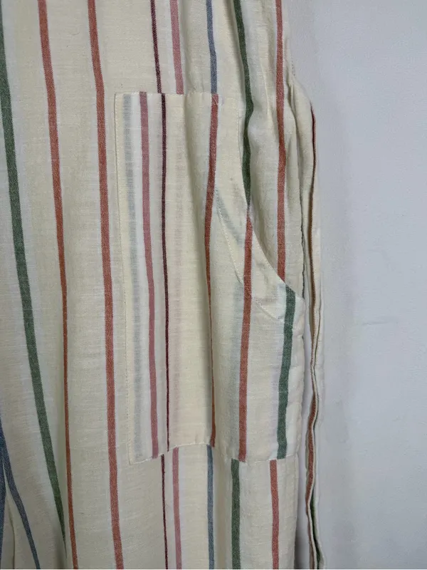 American Eagle Women’s Sz M Striped Cotton Linen Wide Leg Jumpsuit Boho Coastal - Image 4