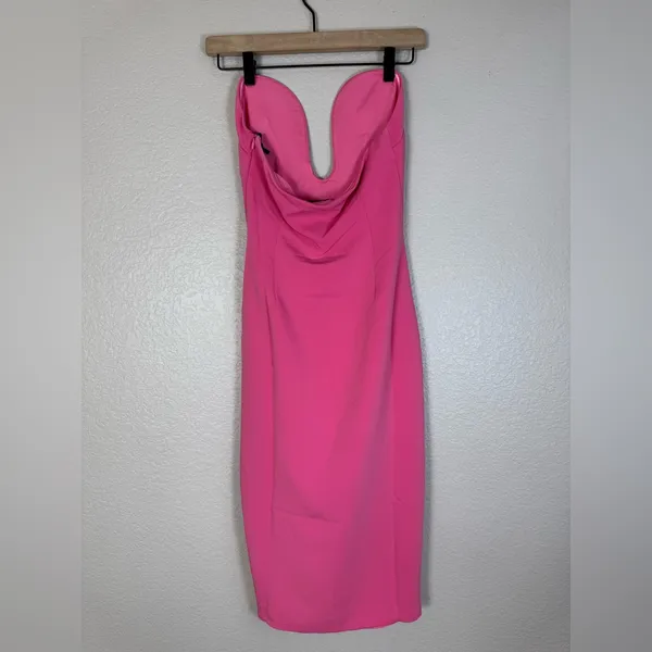 h:ours Lazaro Strapless Plunge Midi Dress in Pink Candy size XS NEW $160 - Image 9