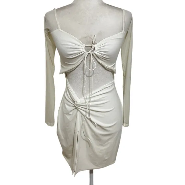 White Fox “Invite Pending” Cutout Ruched Mini Dress White Size M NWT - Image 2