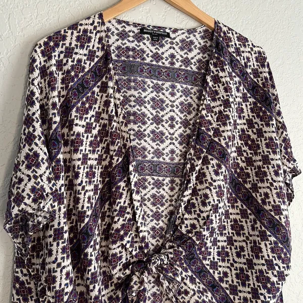 Brandy Melville Purple Aztec Wrap Shawl Front Tie Rayon Top Boho Hippie Fall - Image 3